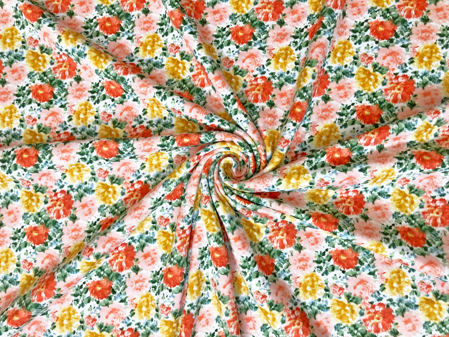 DTY Brushed Fabric| Ivory Pink Gold Flowers |DTYBPR539|Sold by the Yard| Jersey Fabric