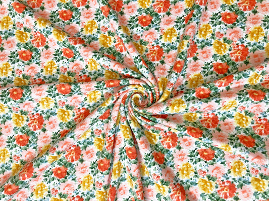 DTY Brushed Fabric| Ivory Pink Gold Flowers |DTYBPR539|Sold by the Yard| Jersey Fabric
