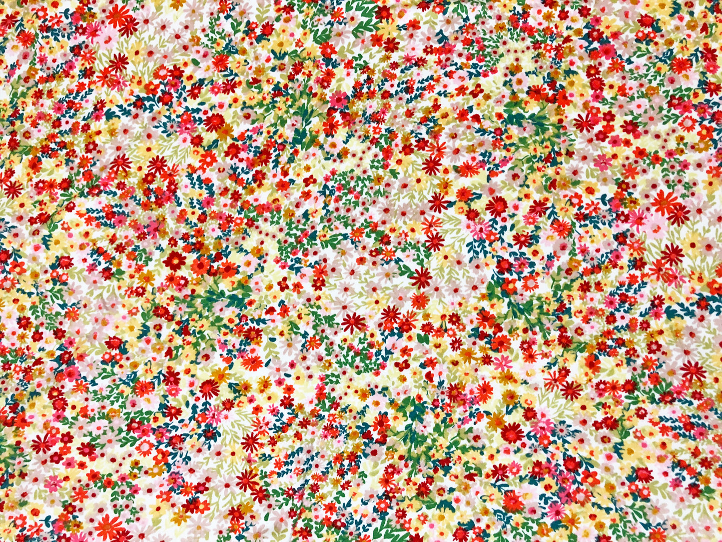 DTY Brushed Fabric| Ivory Red Green Yellow Flowers |DTYBPR537|Sold by the Yard| Jersey Fabric
