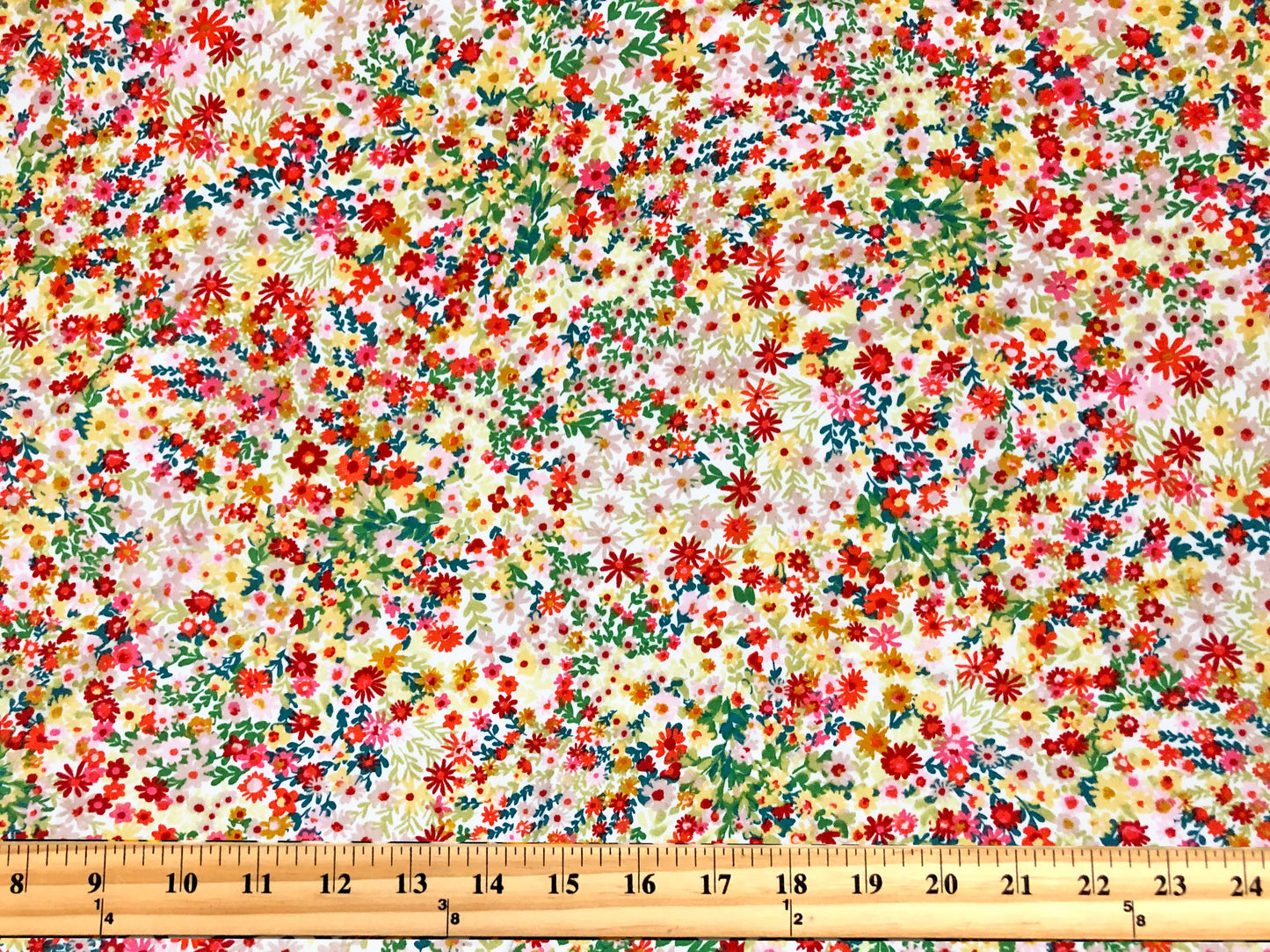 DTY Brushed Fabric| Ivory Red Green Yellow Flowers |DTYBPR537|Sold by the Yard| Jersey Fabric