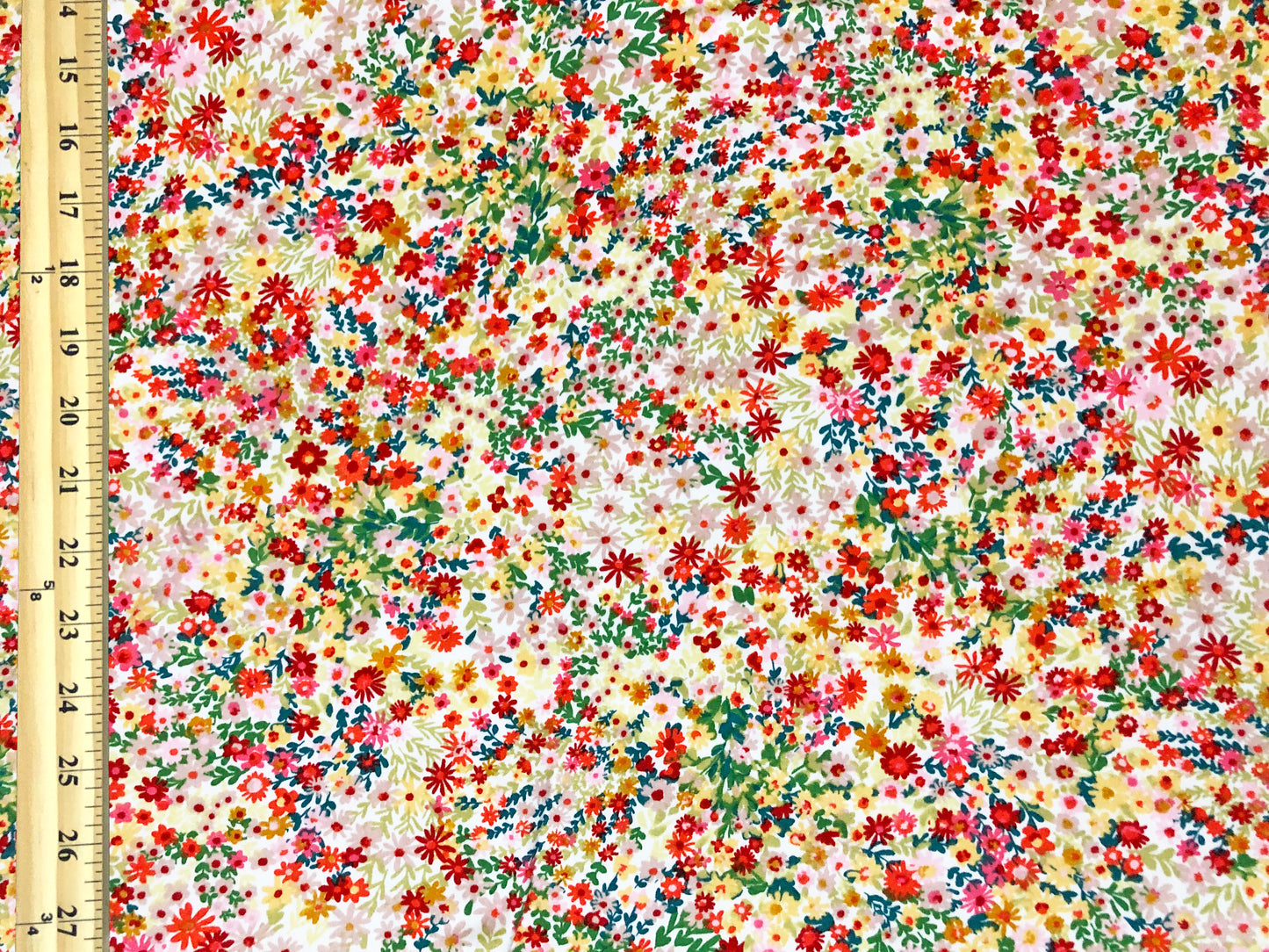 DTY Brushed Fabric| Ivory Red Green Yellow Flowers |DTYBPR537|Sold by the Yard| Jersey Fabric