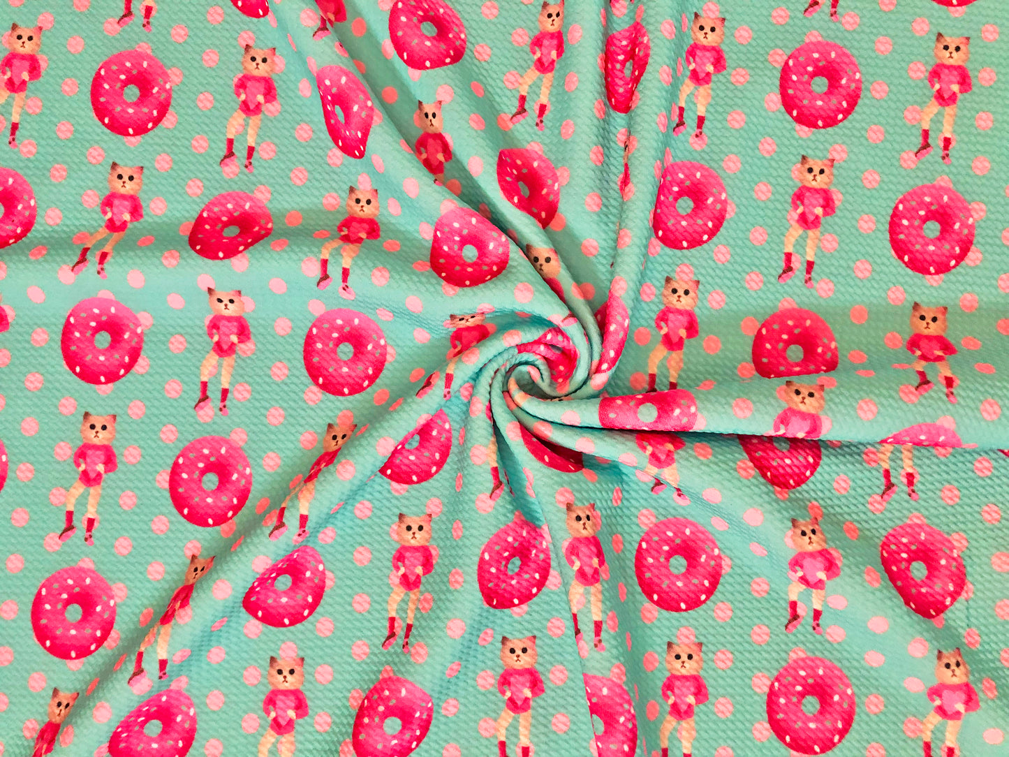 Bullet Knit Fabric – Mint & Fuchsia Donut Polka Dot Print, 56″ Wide, Sold by the Yard (BPR176)