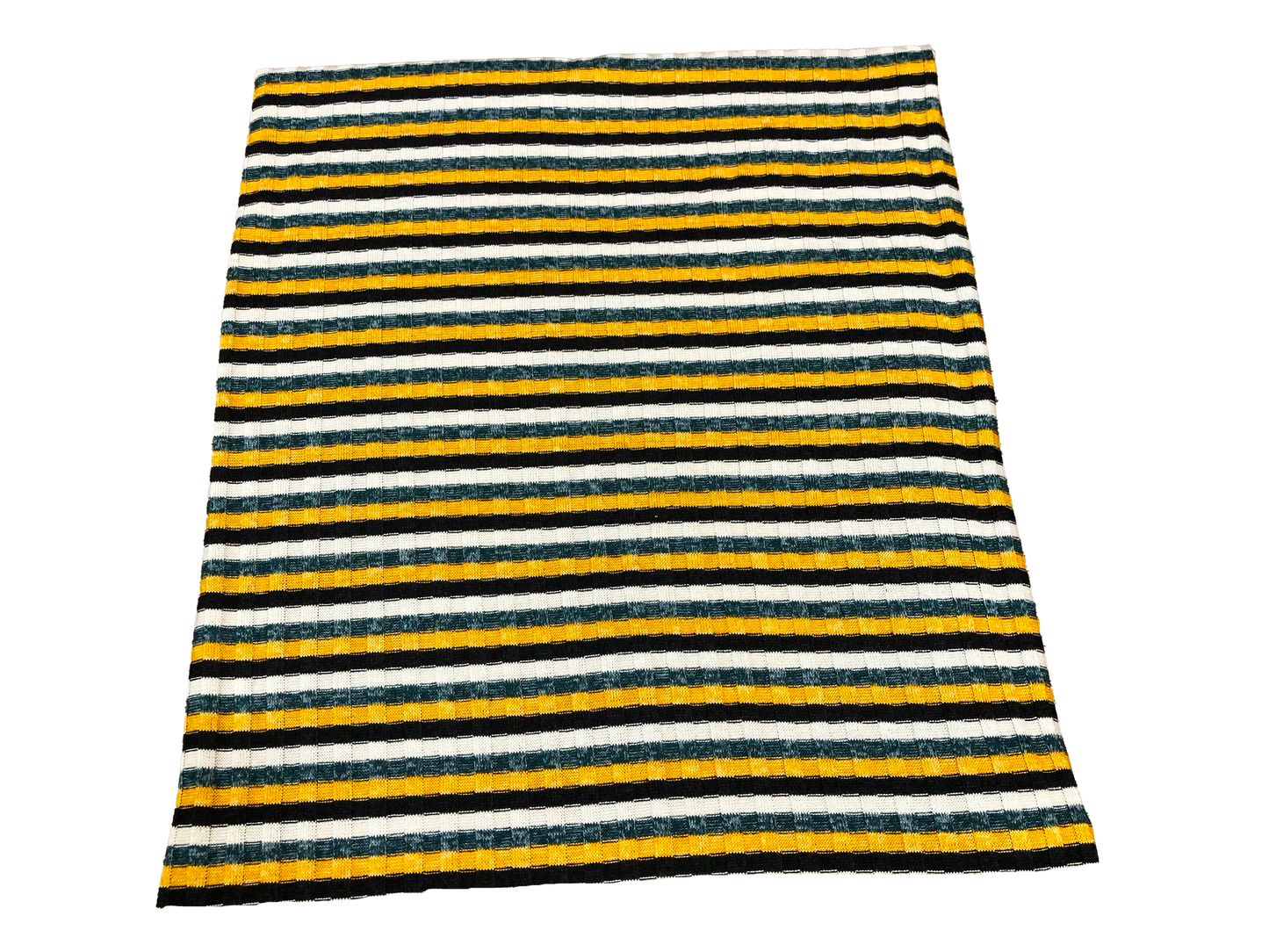 Premium Rib Knit Fabric – Mustard/Teal Vintage Varsity Stripe, 4 Way Stretch, 58” Wide – By the Yard (PRRPR0105)