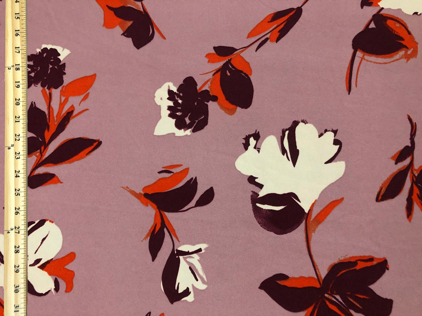 Techno Crepe Knit – Mauve with Ivory, Burgundy & Orange Florals, 4-Way Stretch, 56" Wide, 240 GSM - By the Yard (TCRP055)