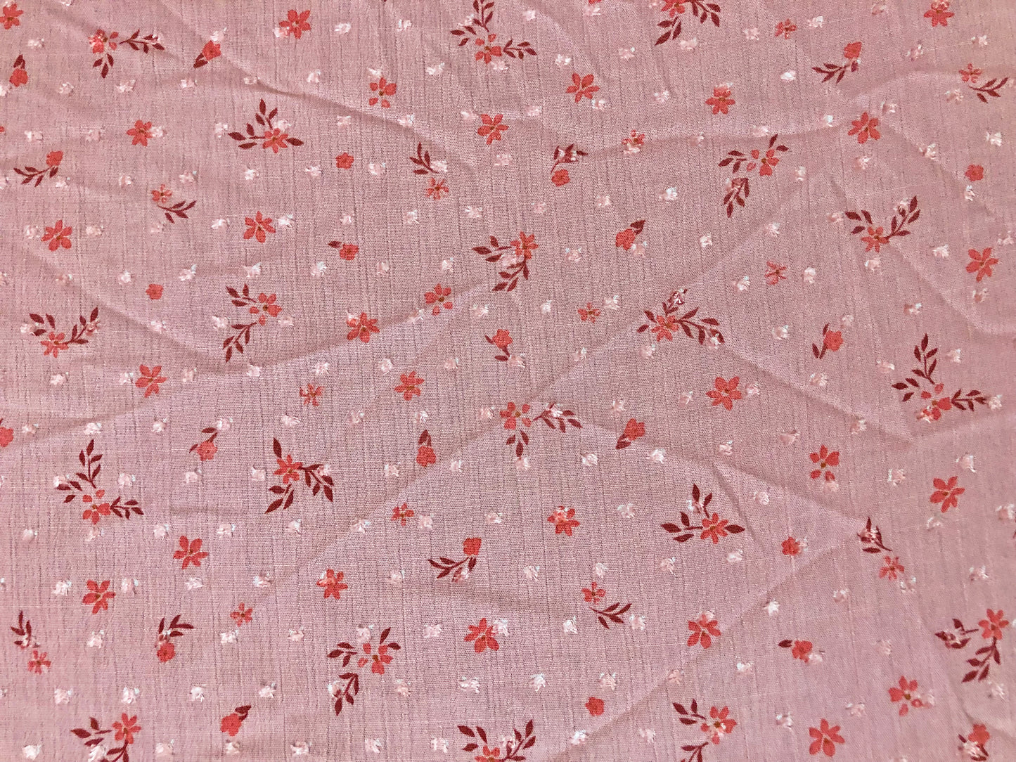 Intense Pink Swiss Dot Rayon Gauze with Red/Coral Ditsy Florals — 100% Rayon, 52″ Wide — Fabric by the Yard (RGZPR09)