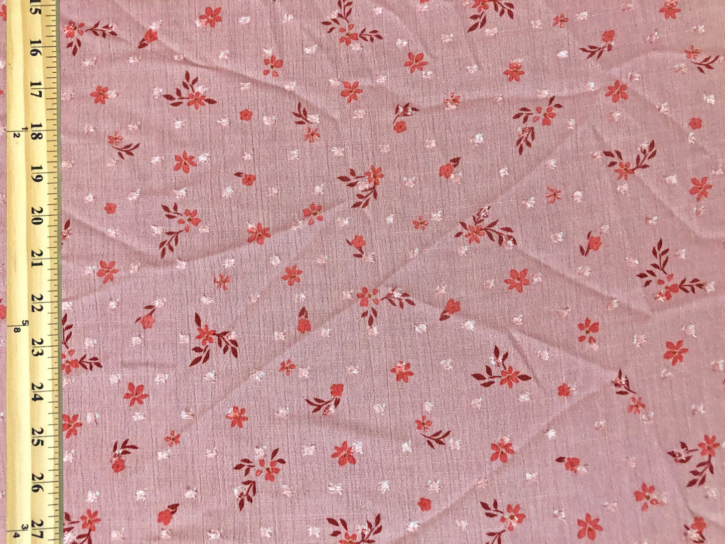 Intense Pink Swiss Dot Rayon Gauze with Red/Coral Ditsy Florals — 100% Rayon, 52″ Wide — Fabric by the Yard (RGZPR09)