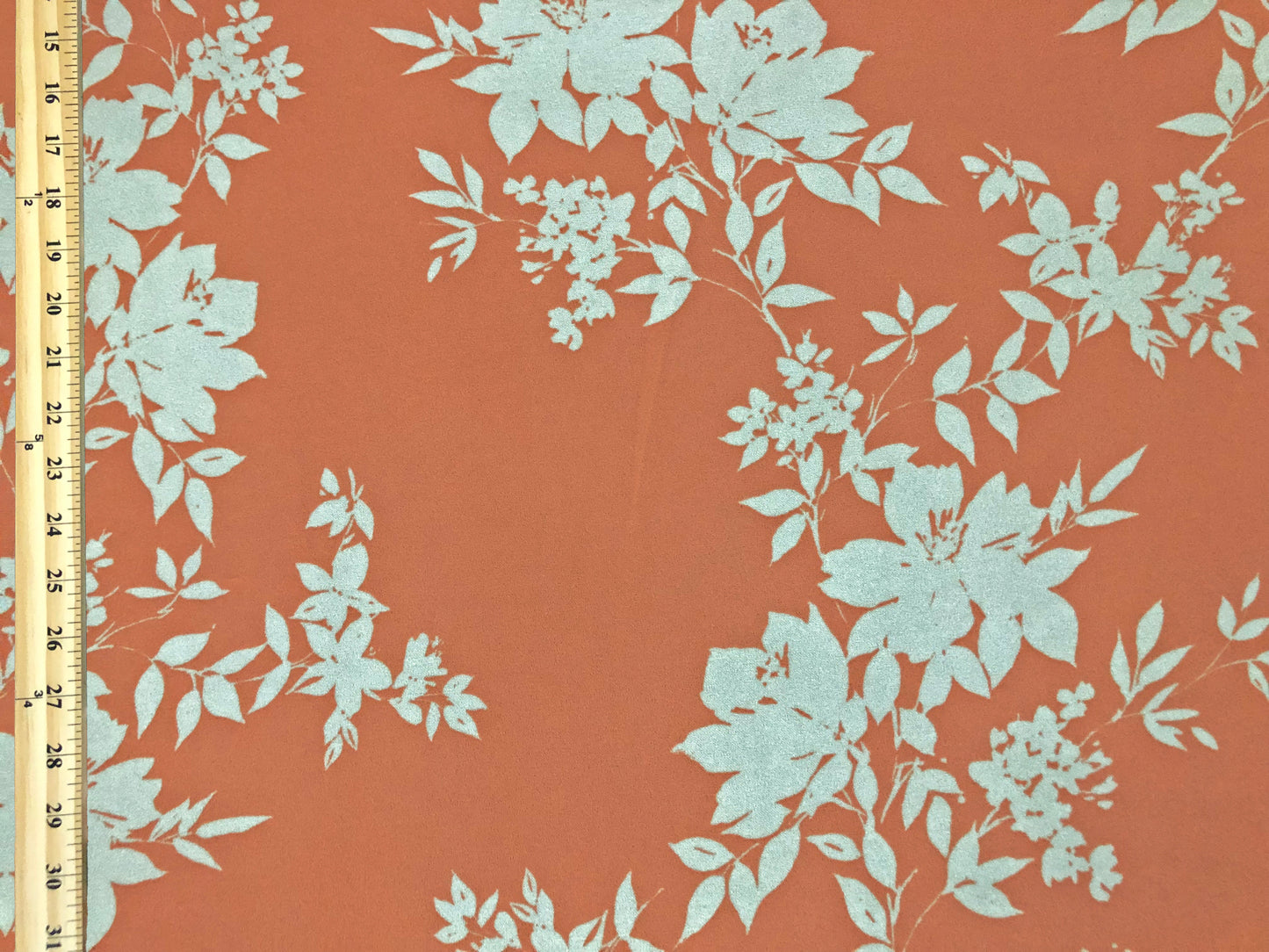 Techno Crepe Knit – Melon with White Floral Silhouette, 4-Way Stretch, 56" Wide, 240 GSM - By the Yard (TCRP075)