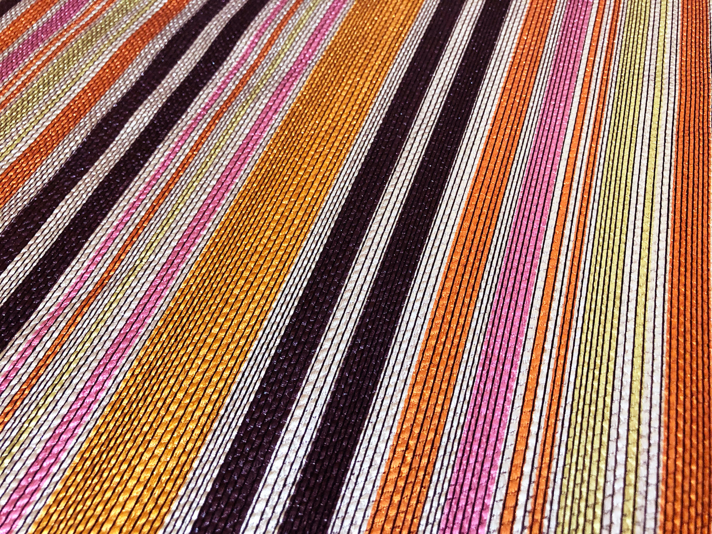 Bullet Knit Fabric – Metallic Sunset Stripes (Orange/Pink/Gold/Brown) – 4-Way Stretch, 54" Wide, 220 GSM, Sold by the Yard (BPR277)