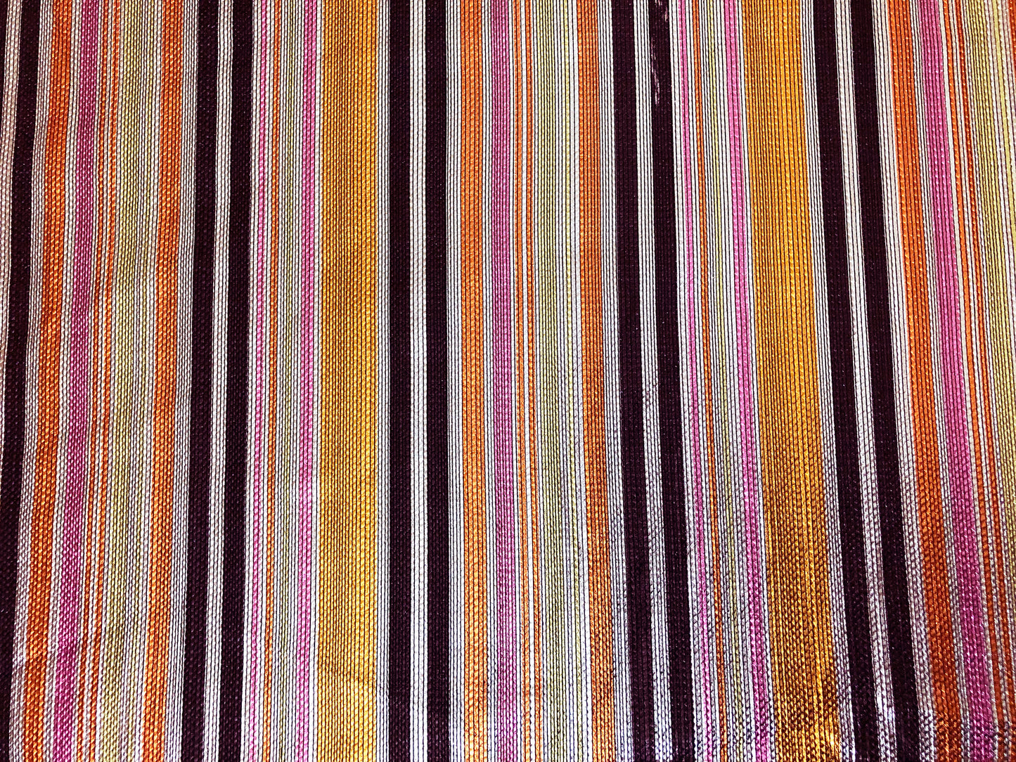 Bullet Knit Fabric – Metallic Sunset Stripes (Orange/Pink/Gold/Brown) – 4-Way Stretch, 54" Wide, 220 GSM, Sold by the Yard (BPR277)