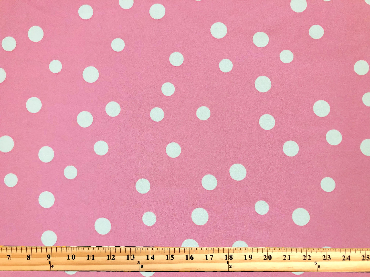 Techno Crepe Printed Fabric| Pink White 3/4" Polka Dots |TCRP0107 |Sold by the Yard