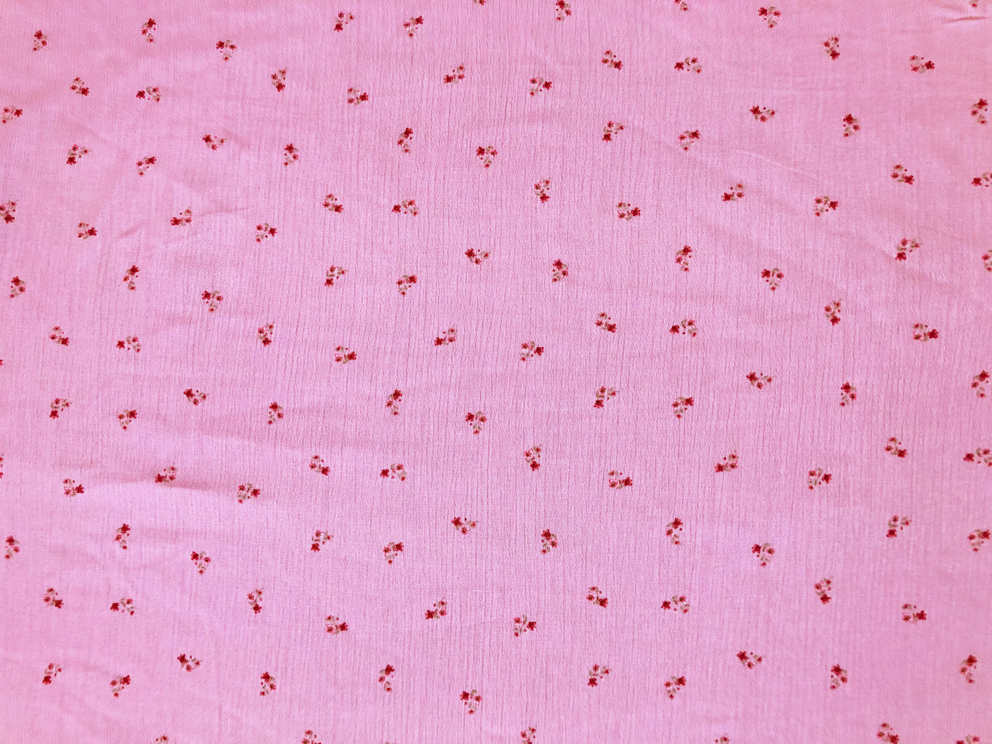 Intense Pink Rayon Crinkle with Red Ditsy Florals — 100% Rayon, 52″ Wide — Fabric by the Yard (RCKPR03)