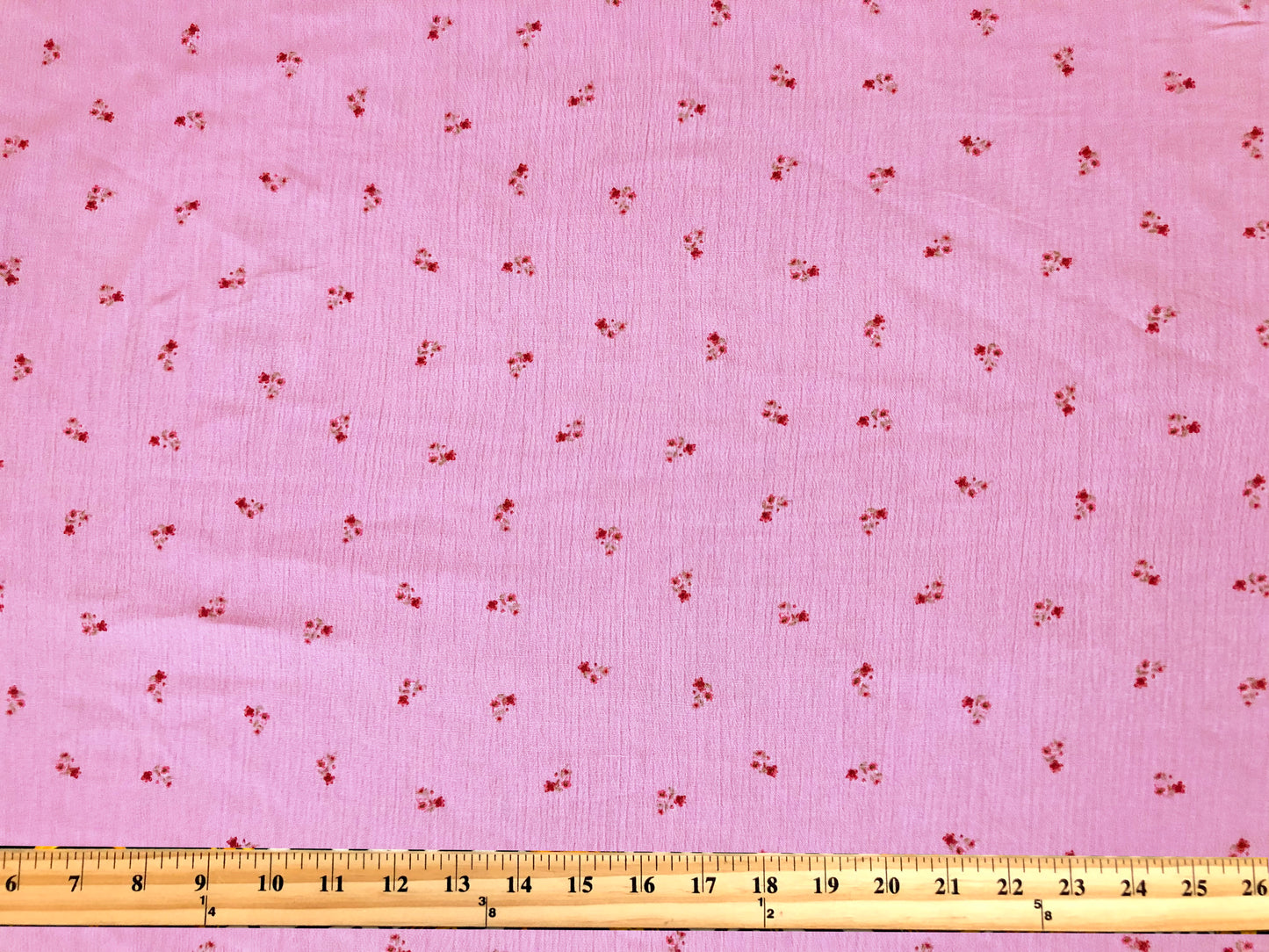 Intense Pink Rayon Crinkle with Red Ditsy Florals — 100% Rayon, 52″ Wide — Fabric by the Yard (RCKPR03)