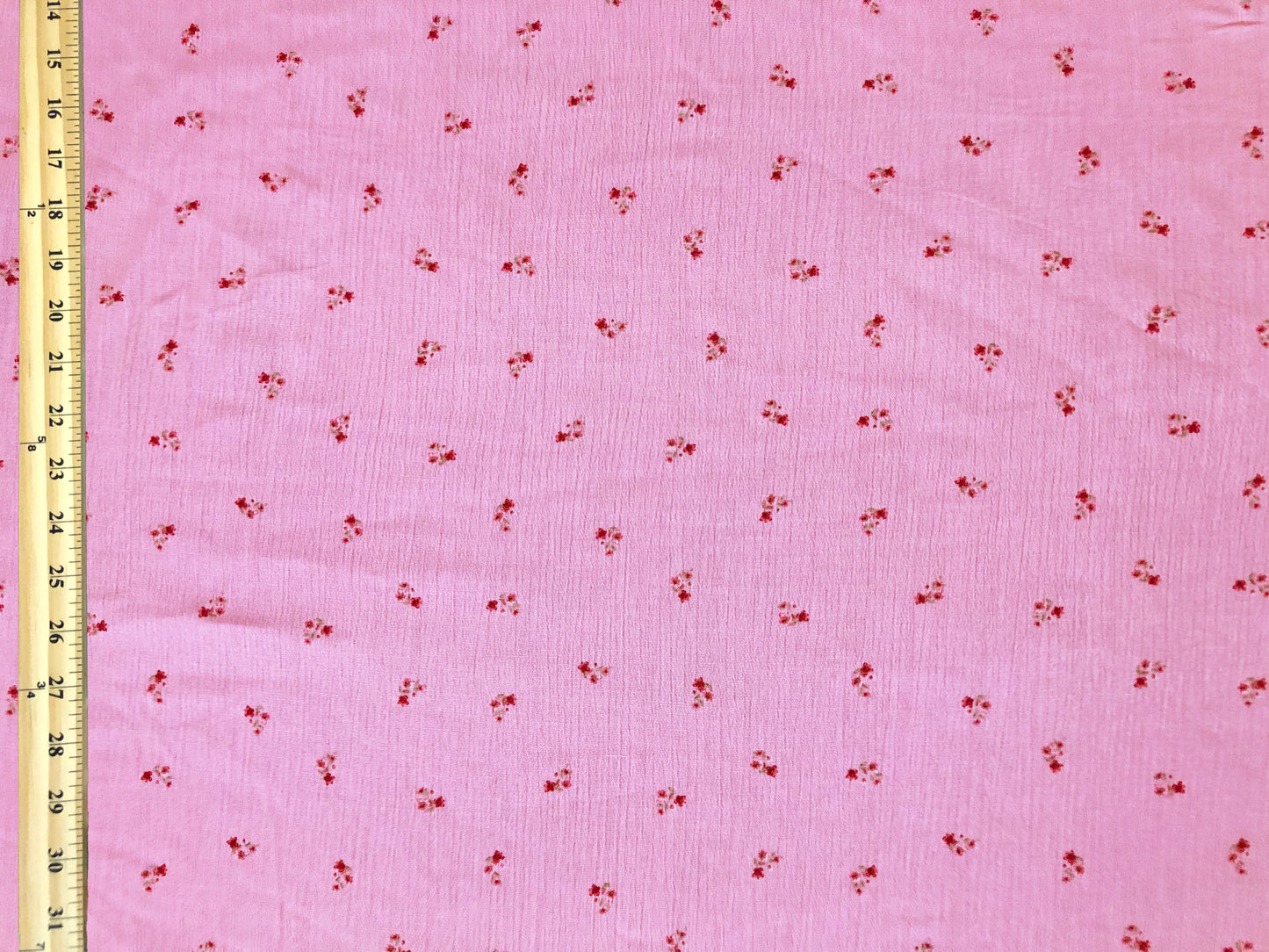 Intense Pink Rayon Crinkle with Red Ditsy Florals — 100% Rayon, 52″ Wide — Fabric by the Yard (RCKPR03)