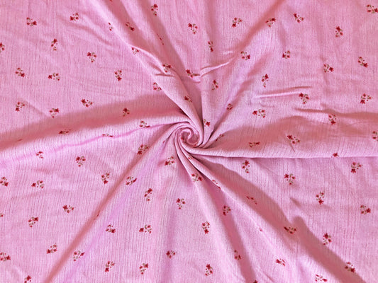Intense Pink Rayon Crinkle with Red Ditsy Florals — 100% Rayon, 52″ Wide — Fabric by the Yard (RCKPR03)