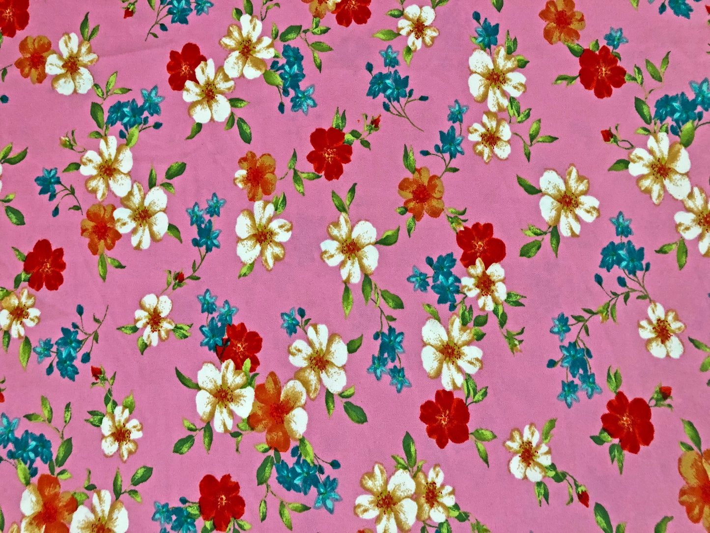 Techno Crepe Knit — Pink Floral/White/Red & Teal Blooms, 4-Way Stretch, 240 GSM, 56" Wide, Wrinkle-Resistant - By the Yard (TCRP091)