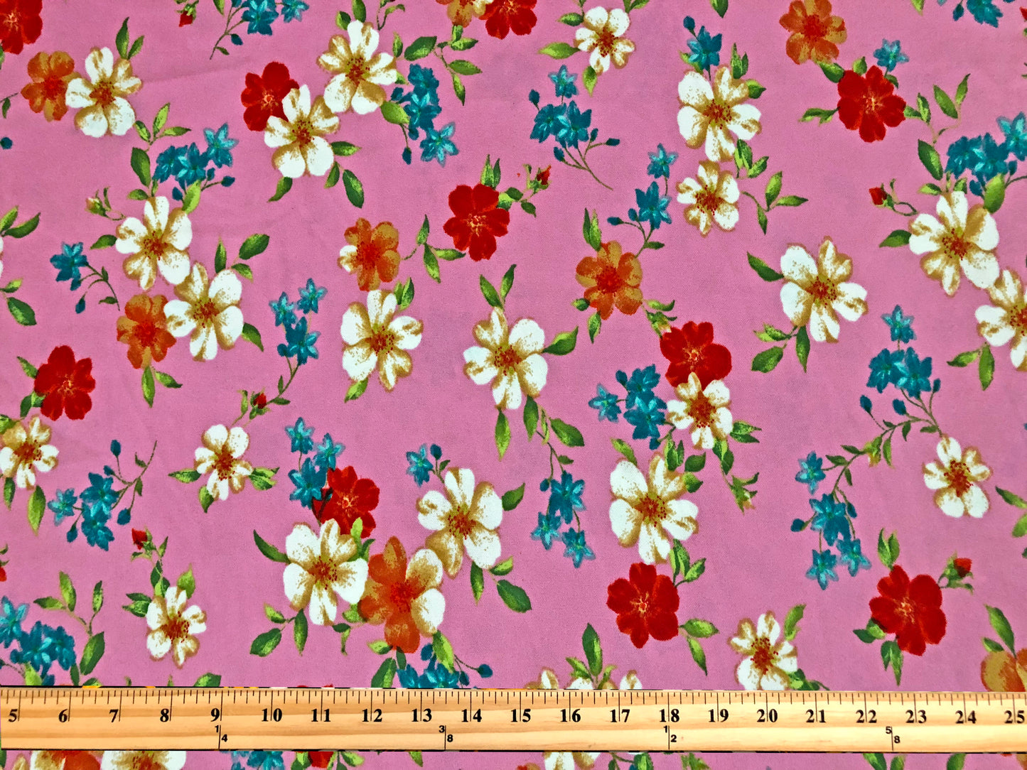 Techno Crepe Knit — Pink Floral/White/Red & Teal Blooms, 4-Way Stretch, 240 GSM, 56" Wide, Wrinkle-Resistant - By the Yard (TCRP091)