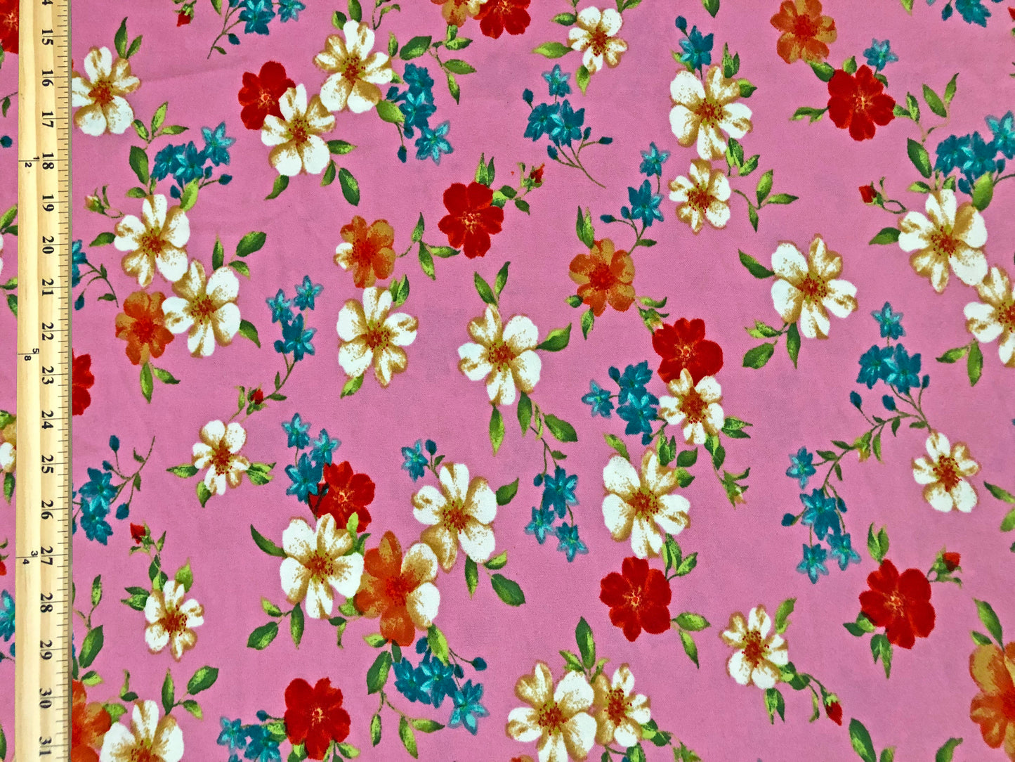 Techno Crepe Knit — Pink Floral/White/Red & Teal Blooms, 4-Way Stretch, 240 GSM, 56" Wide, Wrinkle-Resistant - By the Yard (TCRP091)