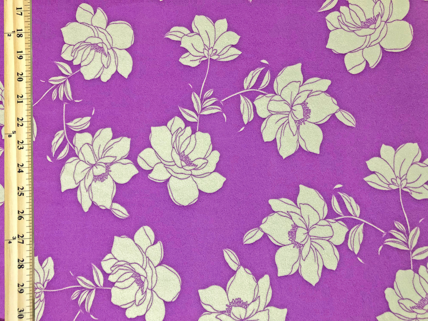 Techno Crepe Knit – Orchid Purple with Ivory Line-Art Florals, 4-Way Stretch, 56" Wide, 240 GSM - By the Yard (TCRP071)