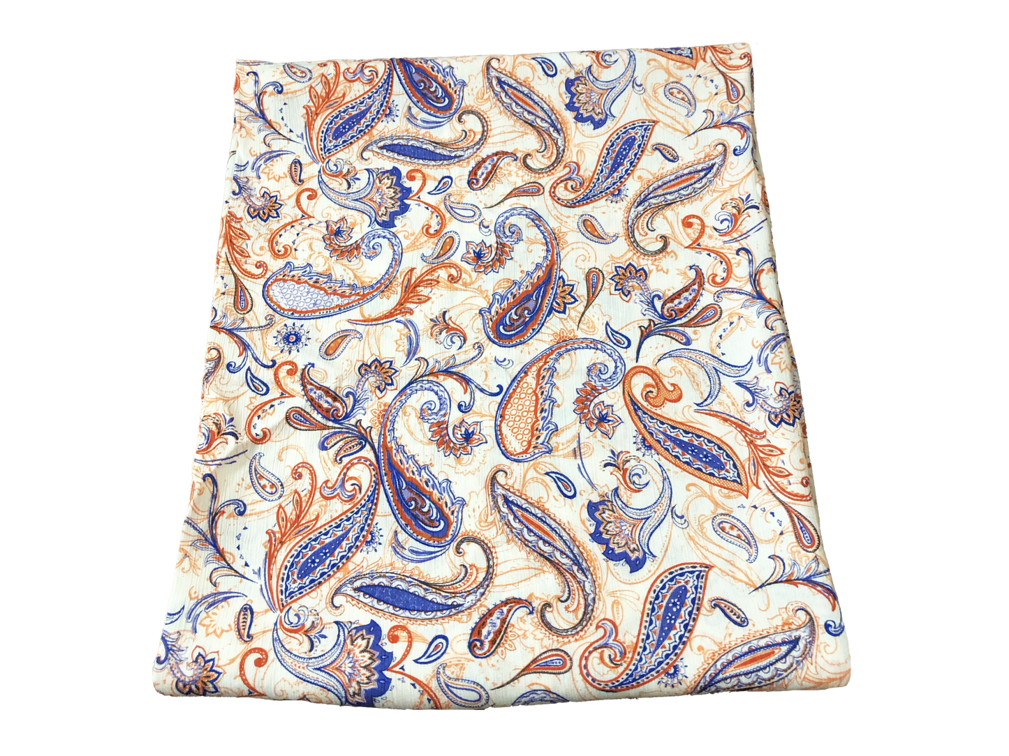 Rayon Gauze Fabric — Royal Blue & Rust Paisley Scrollwork on Ivory — 100% Rayon, 58" Wide, No Stretch — By the Yard (RGZPR018)
