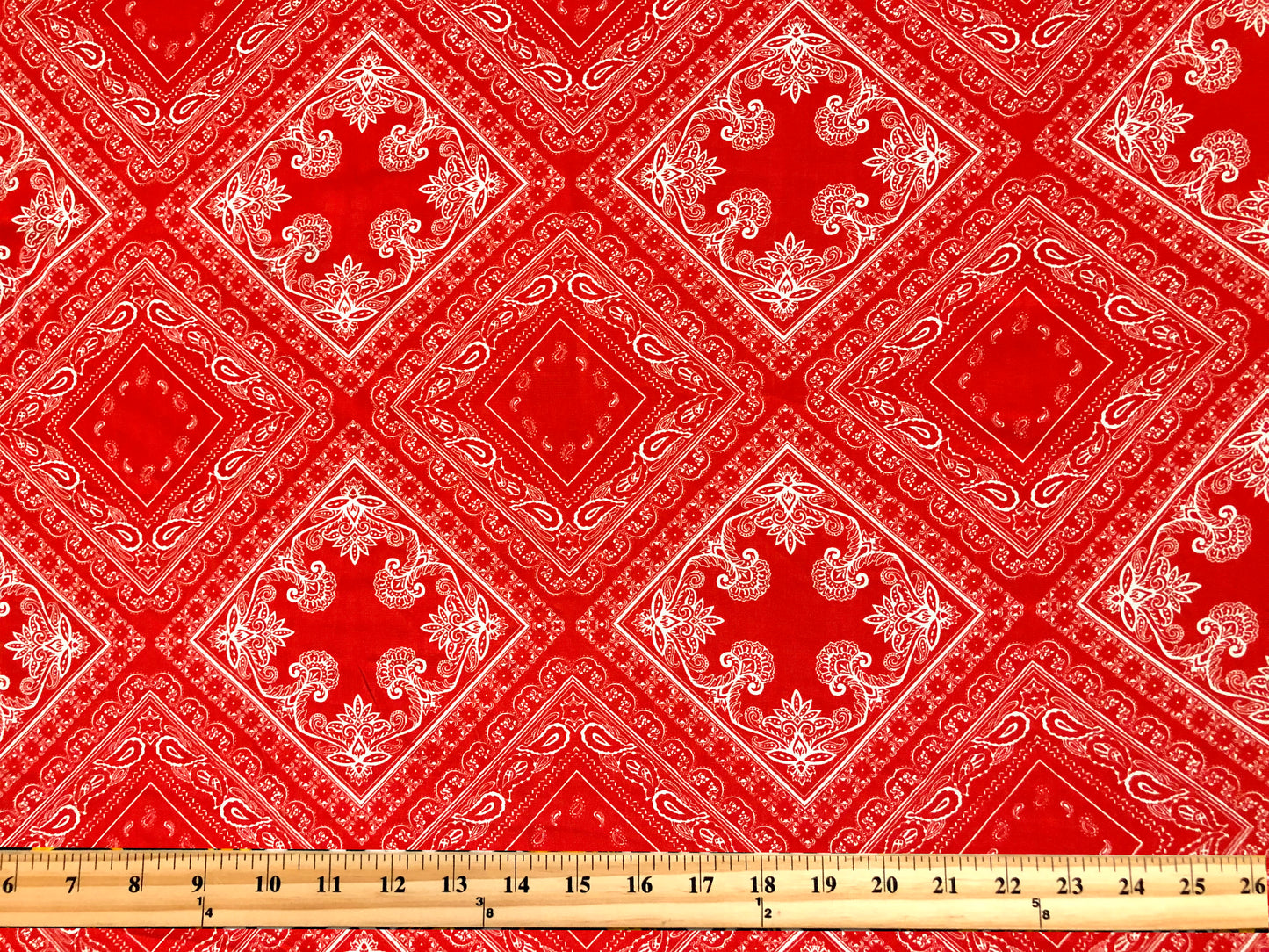 Rayon Challis Fabric — Red/White Bandana Paisley — 56″ Wide, No Stretch — By the Yard (RCHPR025)