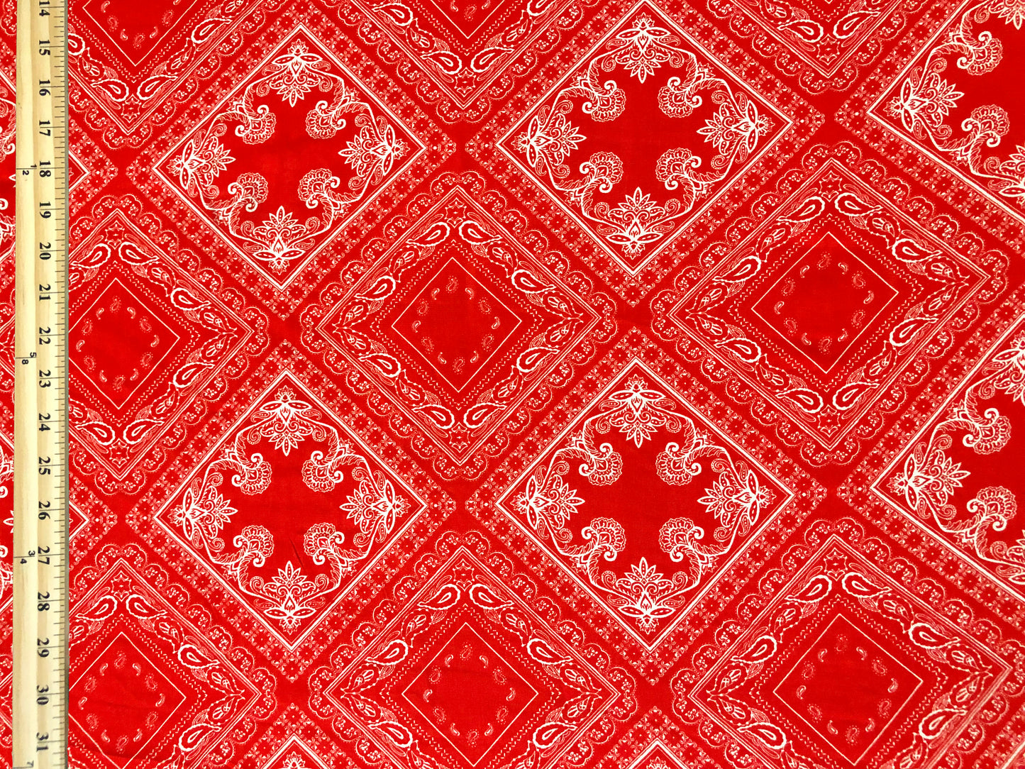 Rayon Challis Fabric — Red/White Bandana Paisley — 56″ Wide, No Stretch — By the Yard (RCHPR025)