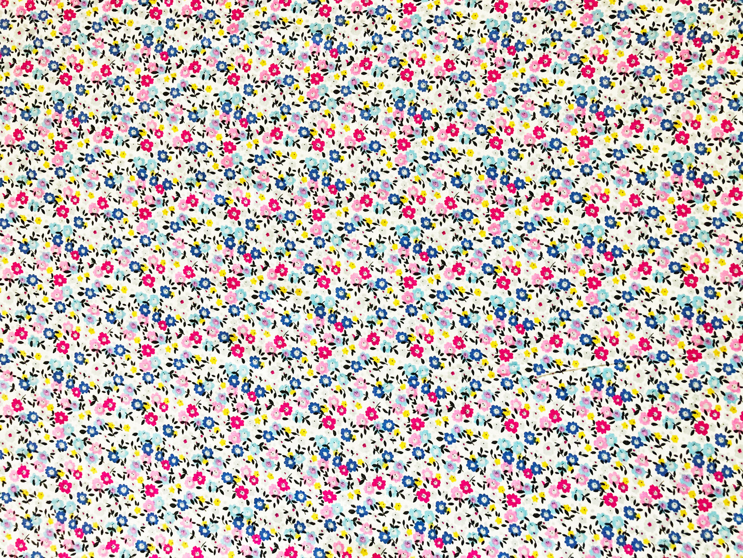 Rayon Challis Fabric — White Ditsy Floral (Pink/Blue/Yellow) — 56″ Wide, No Stretch — By the Yard (RCHPR026)