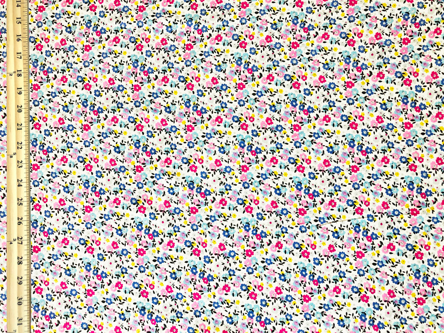 Rayon Challis Fabric — White Ditsy Floral (Pink/Blue/Yellow) — 56″ Wide, No Stretch — By the Yard (RCHPR026)
