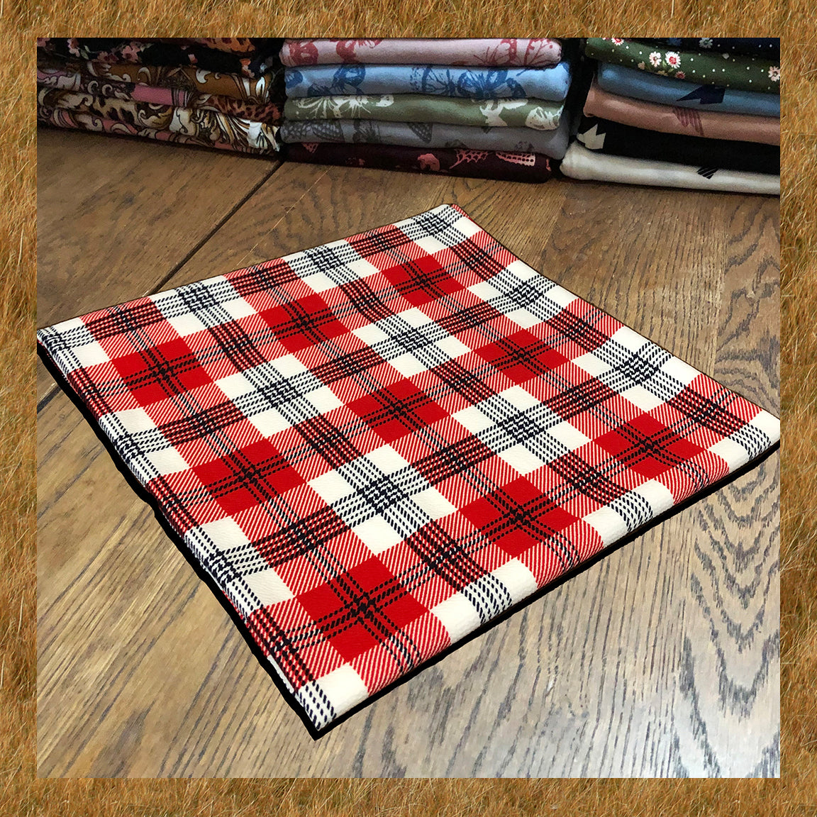 Liverpool Knit Printed Fabric-Red White Black Buffalo Plaid-LVPR327-Sold by the Yard-Apparel Fabric