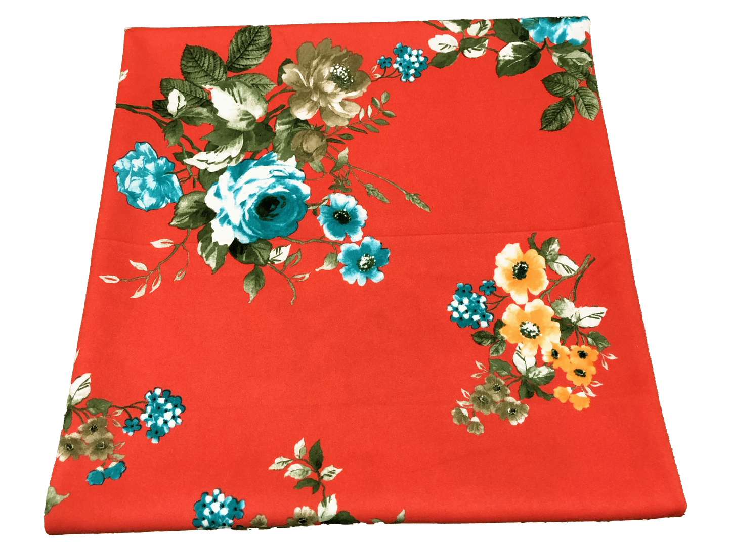 Scuba Techno Knit Fabric – Orange/Blue Floral Bouquet | 4-Way Stretch, 56″ Wide, 220 GSM – By the Yard (SCTPR026)