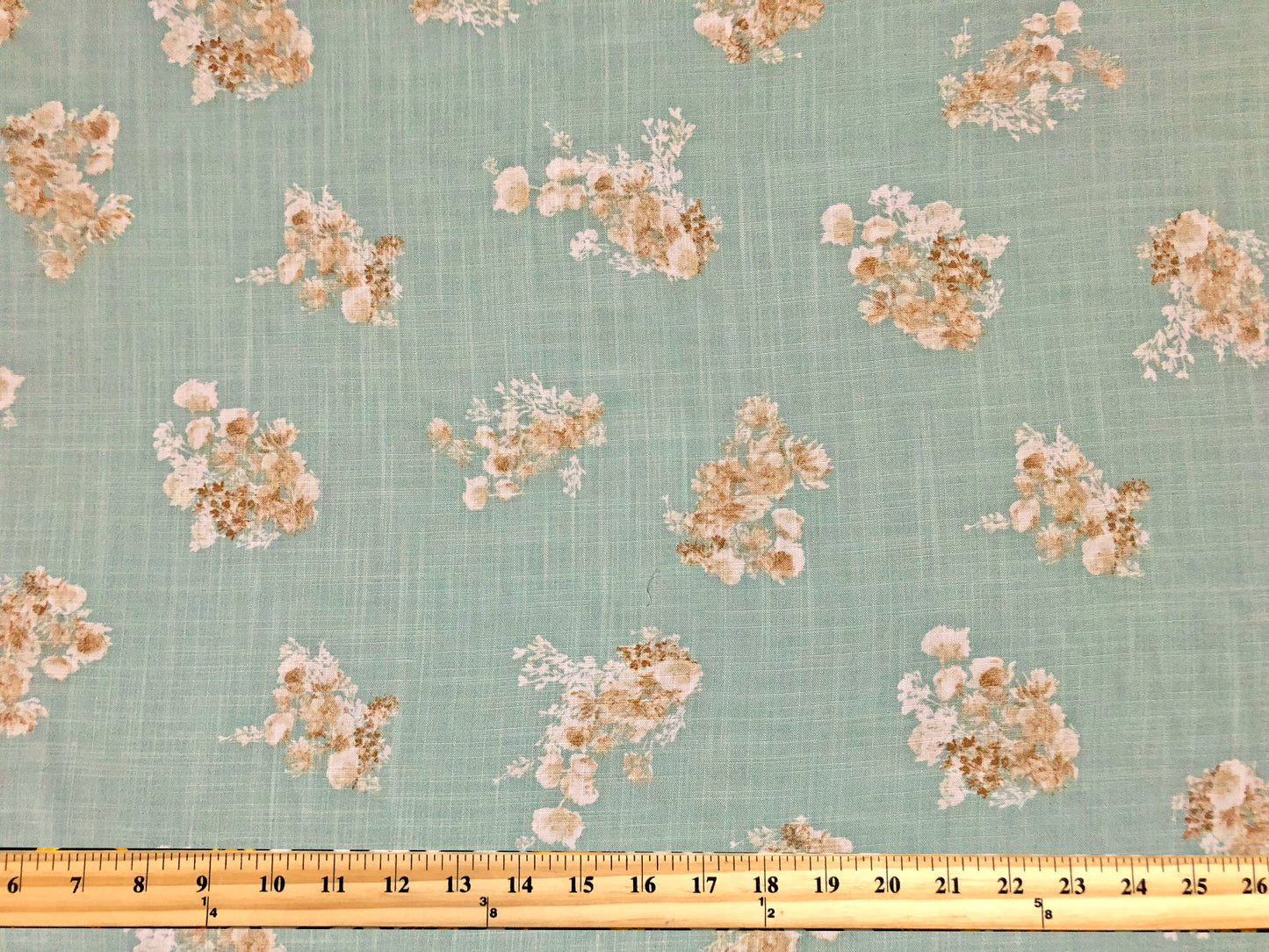 Sage Green Rayon Slub with Cream/Beige Floral Sprigs — 100% Rayon, 52″ Wide — Fabric by the Yard (RSLPR01)
