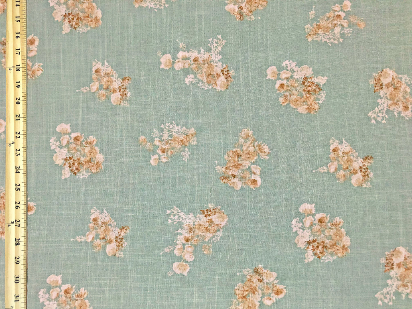 Sage Green Rayon Slub with Cream/Beige Floral Sprigs — 100% Rayon, 52″ Wide — Fabric by the Yard (RSLPR01)