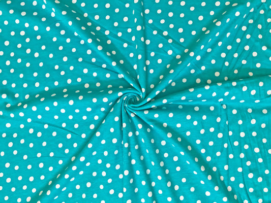 Turquoise Polka Dot Cotton – Crisp White Dots | 100% Cotton, Non-Stretch, 52″ Wide – Sold by the Yard (CTJPR022)