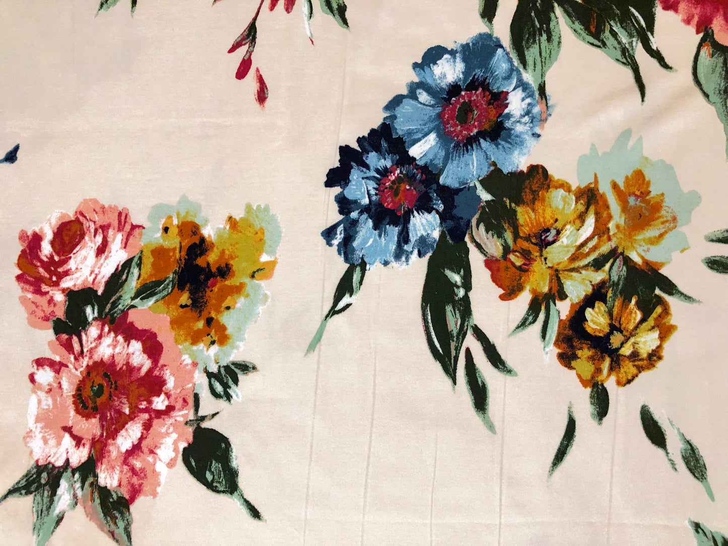 DTY Brushed Fabric| Vanilla Blue Pink Flowers |DTYBPR534|Sold by the Yard| Jersey Fabric