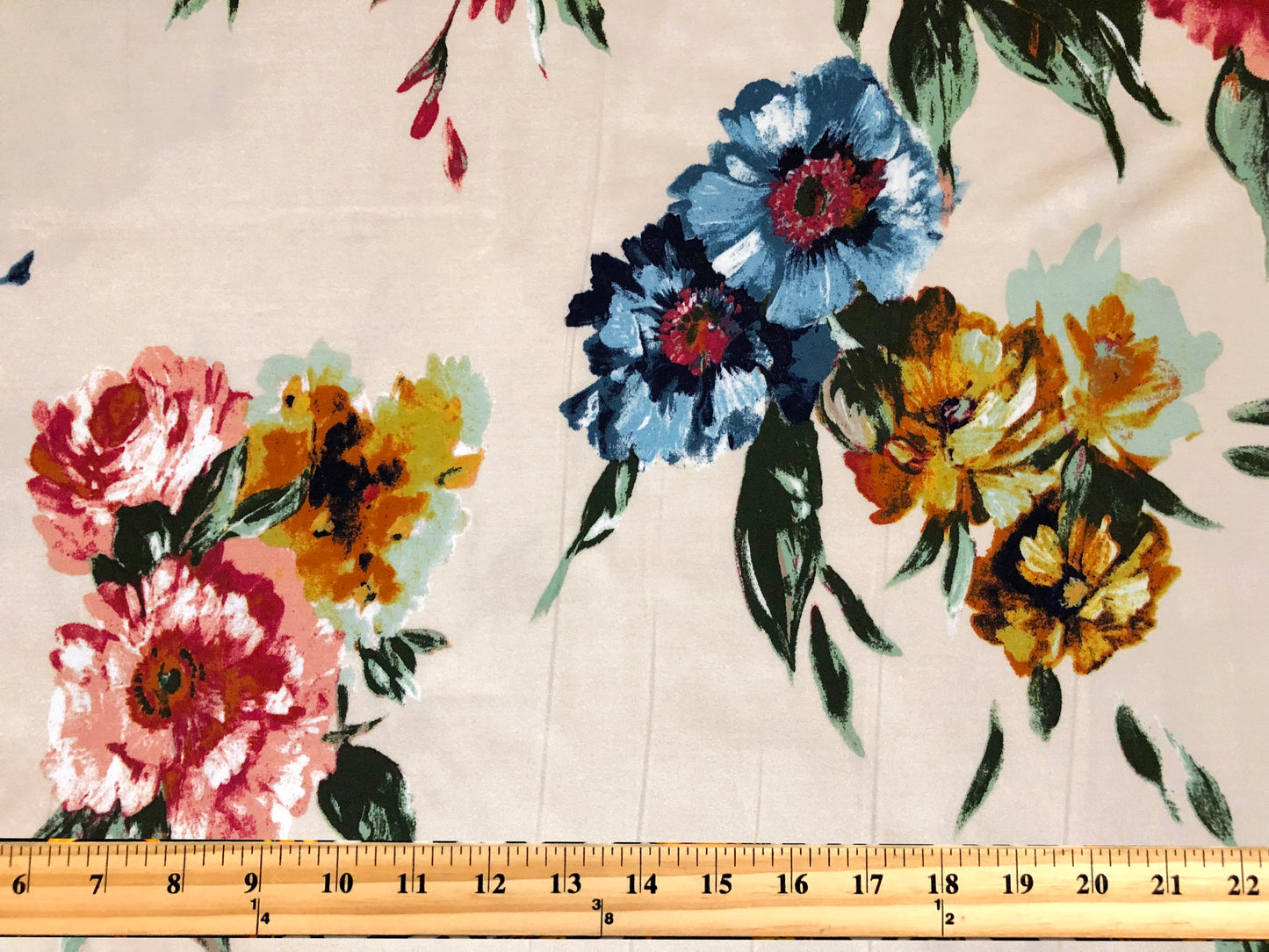 DTY Brushed Fabric| Vanilla Blue Pink Flowers |DTYBPR534|Sold by the Yard| Jersey Fabric