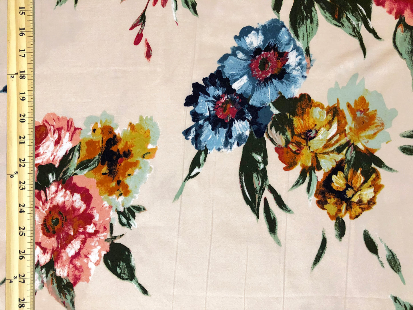 DTY Brushed Fabric| Vanilla Blue Pink Flowers |DTYBPR534|Sold by the Yard| Jersey Fabric