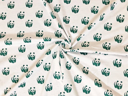 Panda Parade Cotton – Ivory Ground with Forest-Green Pandas | 100% Cotton, Non-Stretch, 54″ Wide – Sold by the Yard (CTJPR018)