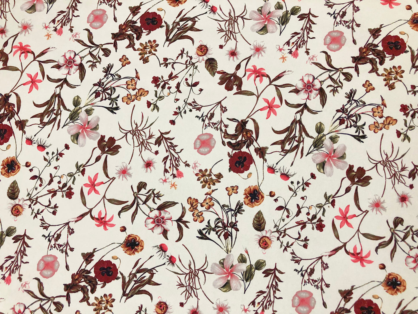 Ivory & Maroon Floral Poly Dobby Georgette — Fluid Drape, Soft Matte Texture | 56″ Wide | 100% Polyester | By the Yard (WPPR01)