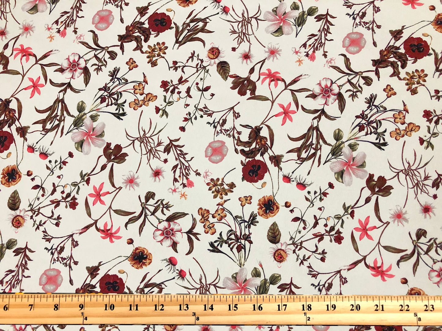 Ivory & Maroon Floral Poly Dobby Georgette — Fluid Drape, Soft Matte Texture | 56″ Wide | 100% Polyester | By the Yard (WPPR01)