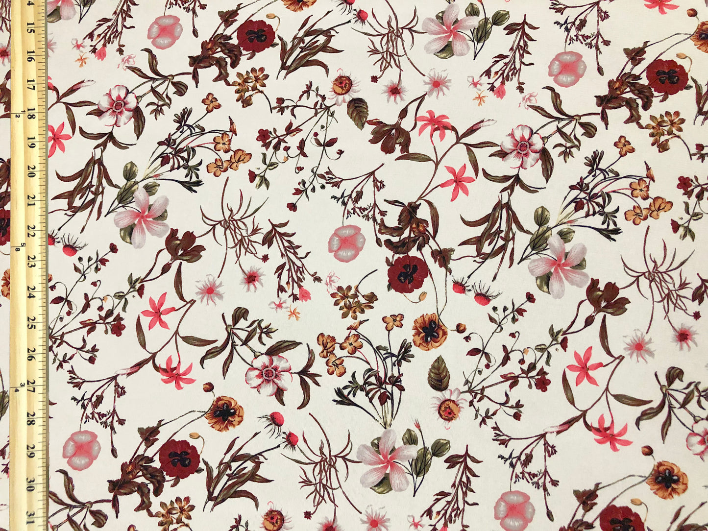 Ivory & Maroon Floral Poly Dobby Georgette — Fluid Drape, Soft Matte Texture | 56″ Wide | 100% Polyester | By the Yard (WPPR01)