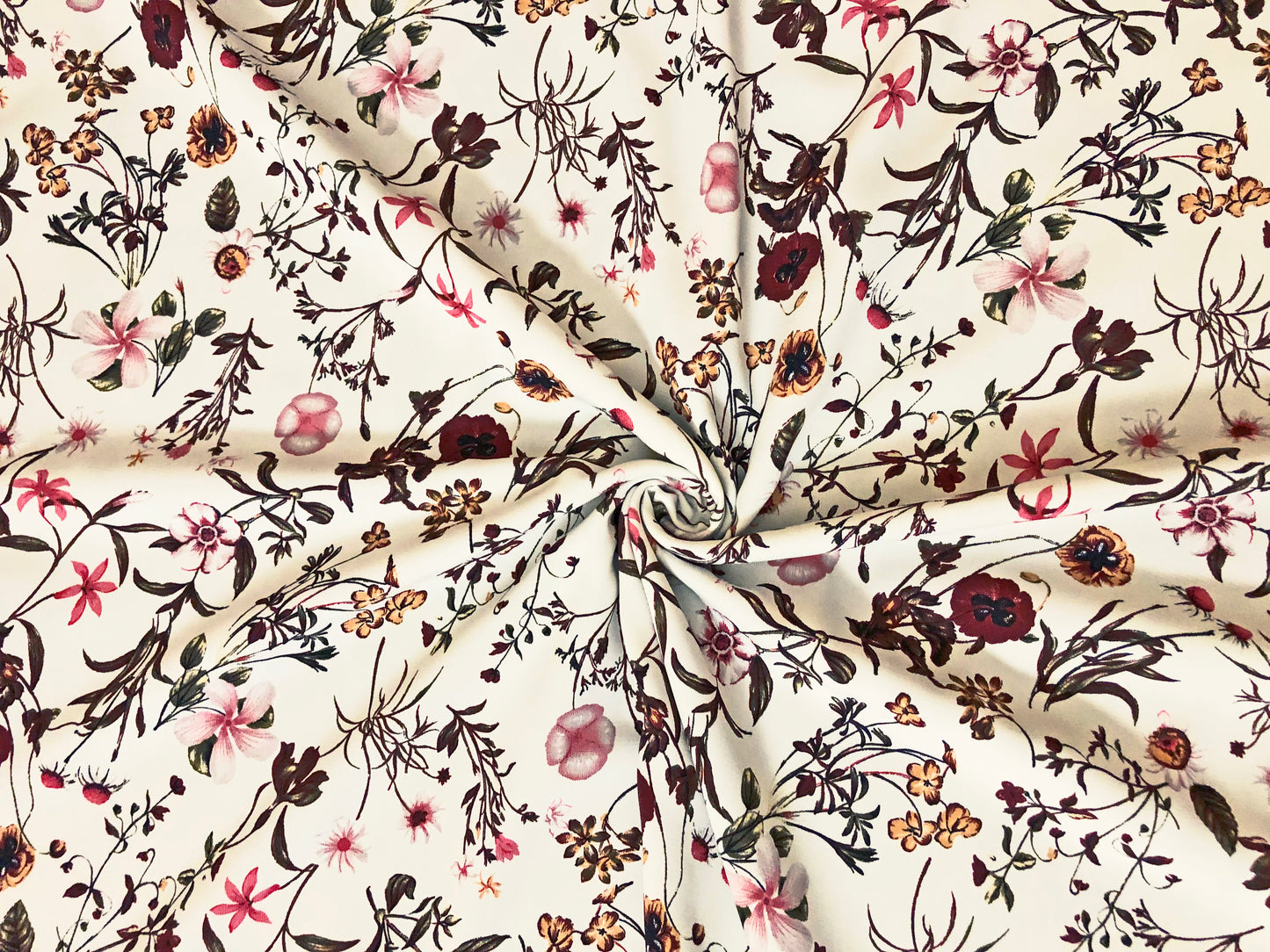 Ivory & Maroon Floral Poly Dobby Georgette — Fluid Drape, Soft Matte Texture | 56″ Wide | 100% Polyester | By the Yard (WPPR01)