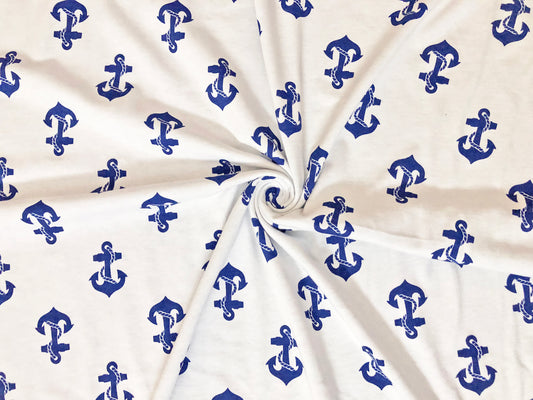 Navy Anchor Cotton – Ivory Ground with Rope Anchors | 100% Cotton, Non-Stretch, 52″ Wide – Sold by the Yard (CTJPR019)