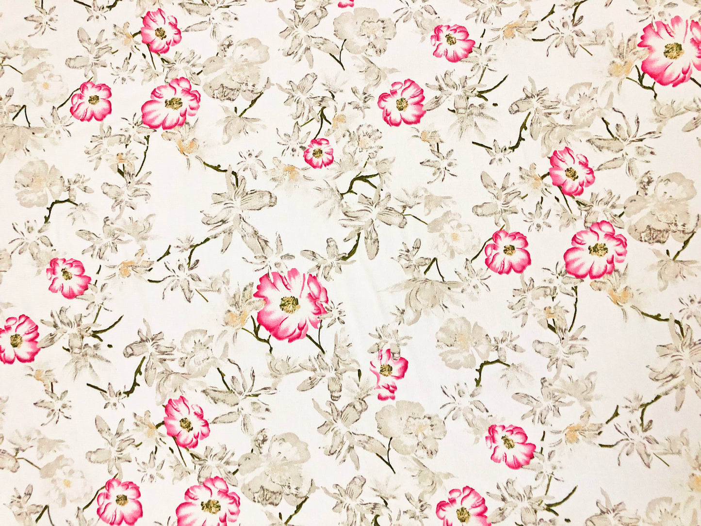 Ivory Floral w/ Pink Accents – Poly Dobby Georgette — Fluid Drape, Soft Matte Texture | 56″ Wide | 100% Polyester | By the Yard (WPPR02)