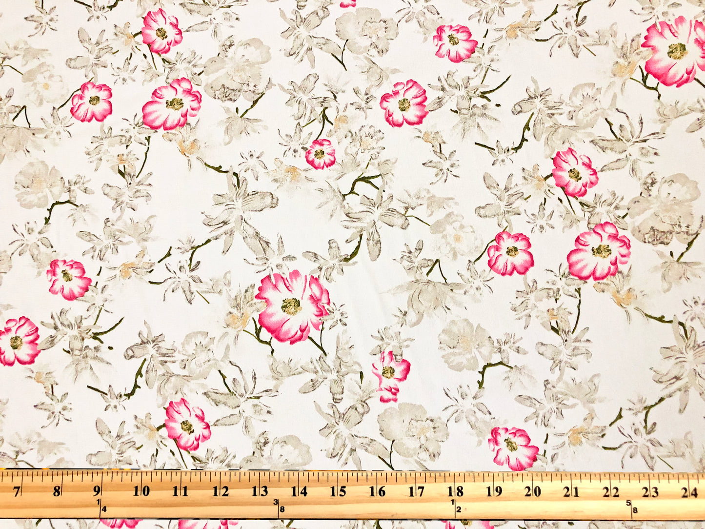 Ivory Floral w/ Pink Accents – Poly Dobby Georgette — Fluid Drape, Soft Matte Texture | 56″ Wide | 100% Polyester | By the Yard (WPPR02)