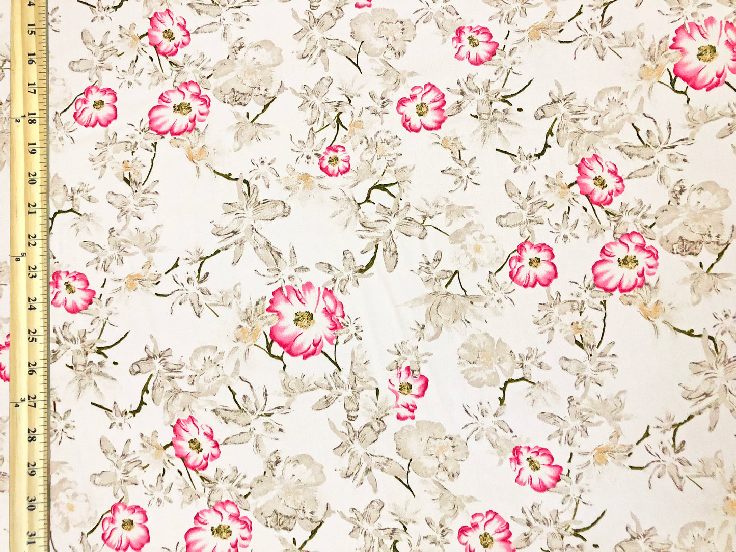Ivory Floral w/ Pink Accents – Poly Dobby Georgette — Fluid Drape, Soft Matte Texture | 56″ Wide | 100% Polyester | By the Yard (WPPR02)