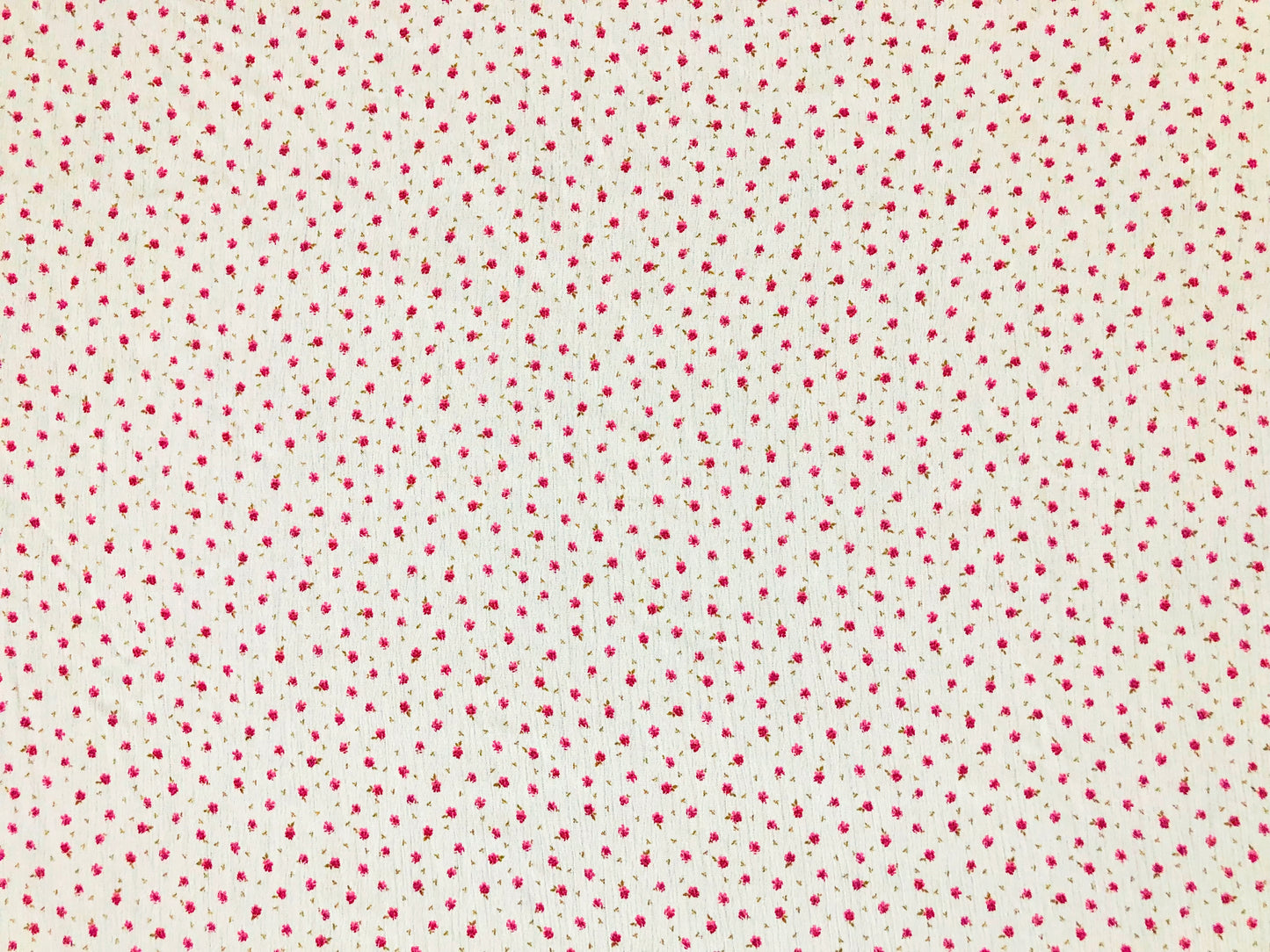 White Rayon Crinkle with Red Ditsy Florals & Olive Sprigs — 100% Rayon, 52″ Wide — Fabric by the Yard (RCKPR02)