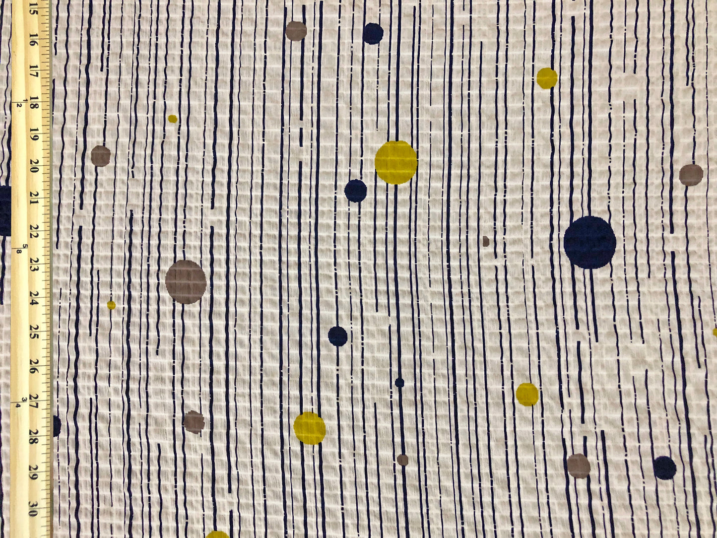 Printed Dobby Seersucker — Navy Stripe & Dot | Airy, Wrinkle-Masking Texture | 56″ Wide | 100% Polyester | By the Yard (CKPR01)