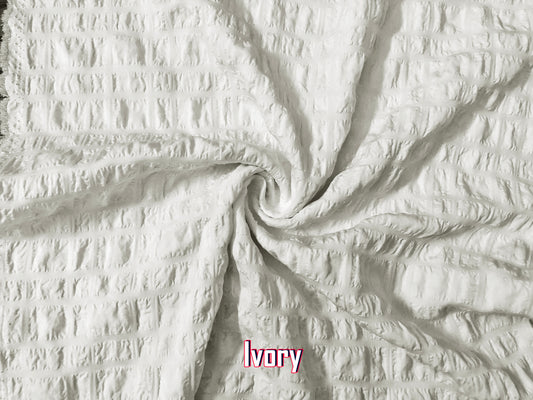 Ivory Windowpane Dobby Seersucker — Textured Grid, Airy & Wrinkle-Masking | 56″ Wide | 100% Polyester | By the Yard (CKSC01)