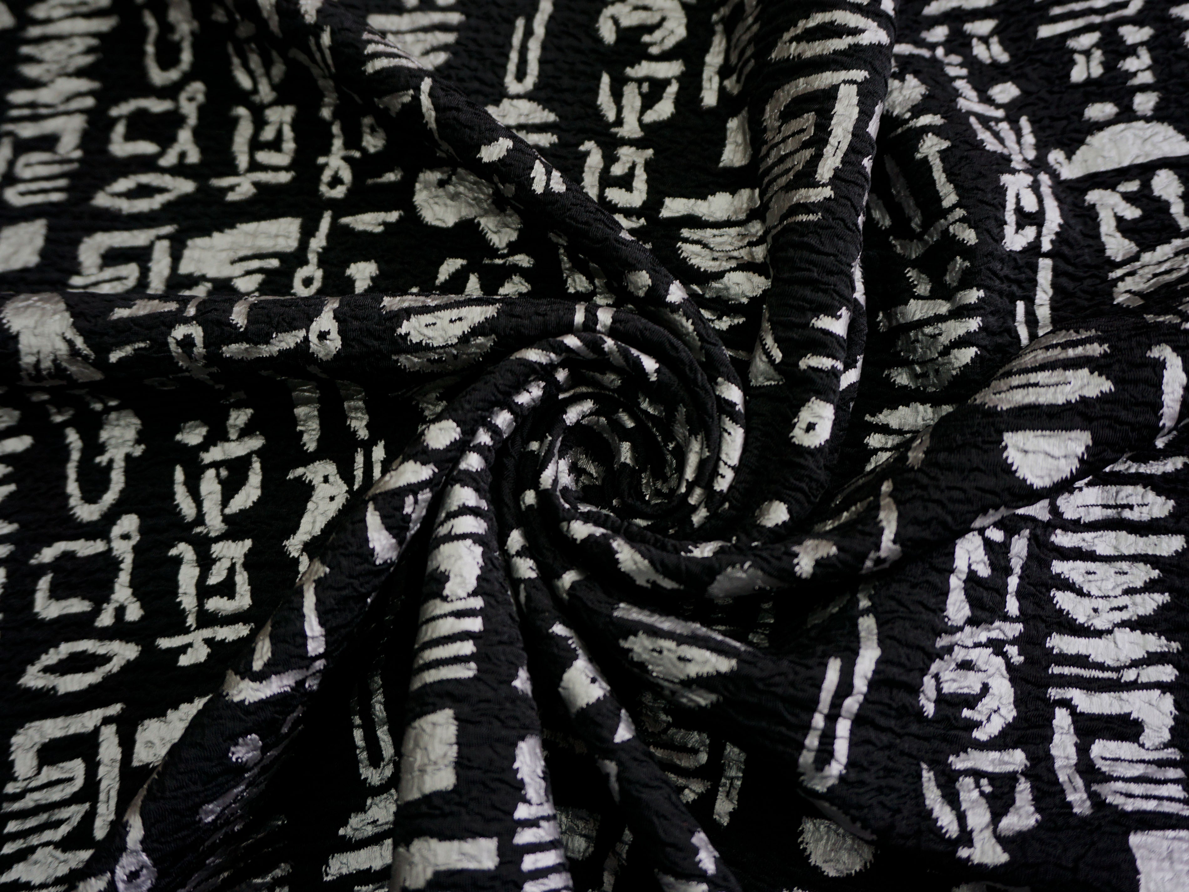 Black Silver Hieroglyphics Jacquard Print Fabric – SLPFabrics