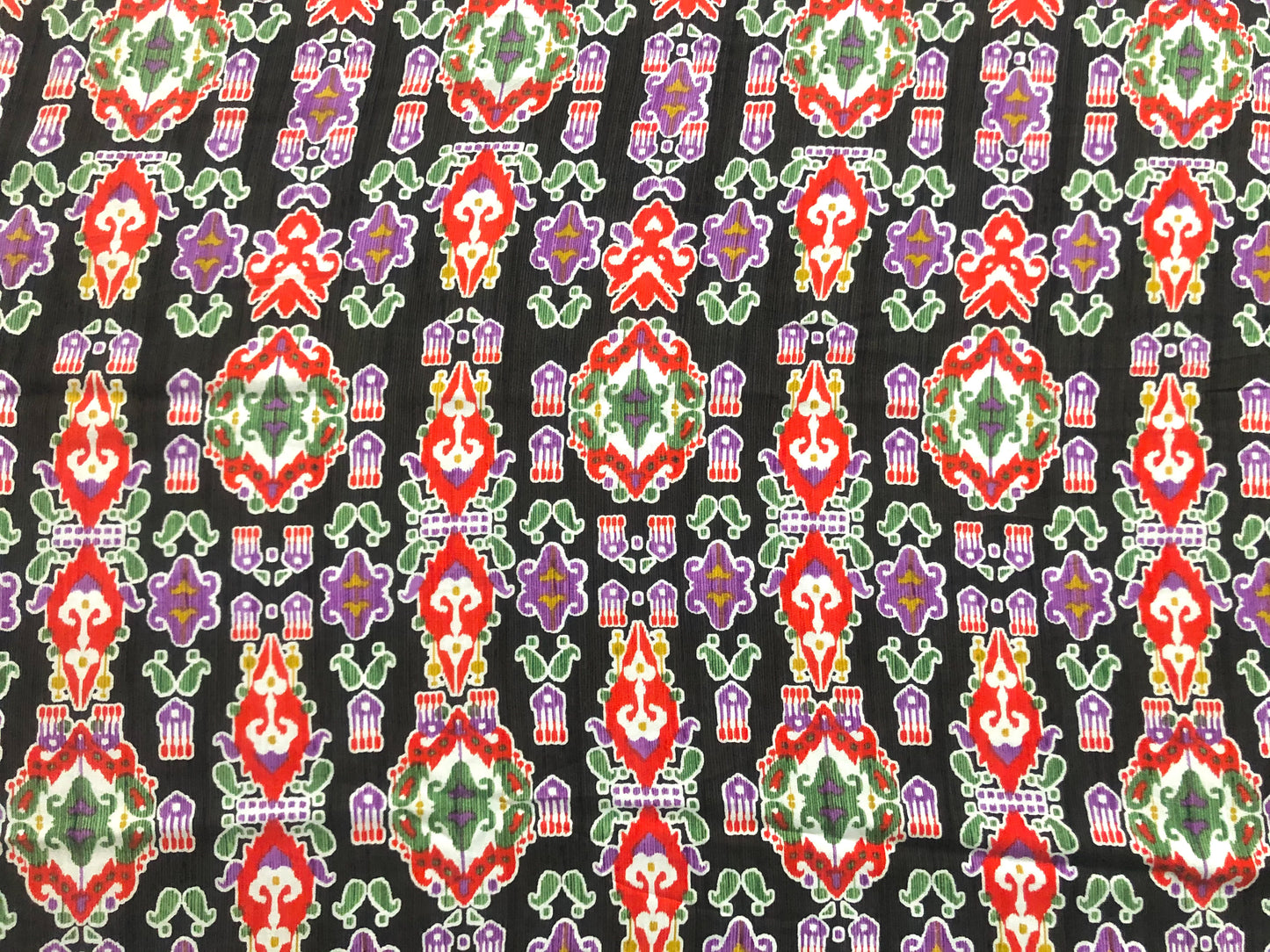 Rayon Challis Fabric — Olive Multicolor Medallion (Red/Green/Purple) — 56″ Wide, No Stretch — By the Yard (RCHPR020)