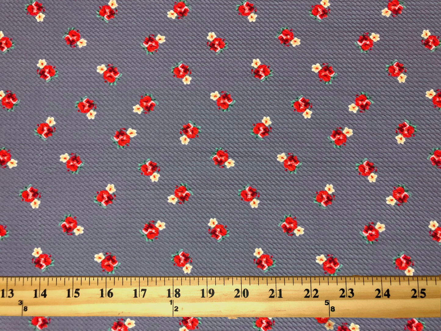 Bullet Knit Fabric – Mini Red Roses & Yellow Bud Ditsy Floral Stretch Print on Lavender, 56″ Wide, Sold by the Yard (BDPR267)